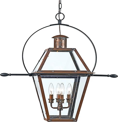 Quoizel RO1914AC Rue De Royal - Lámpara de techo colgante para exteriores, 4 luces, 240 vatios, cobre envejecido (30 pulgadas de alto x 28 pulgadas