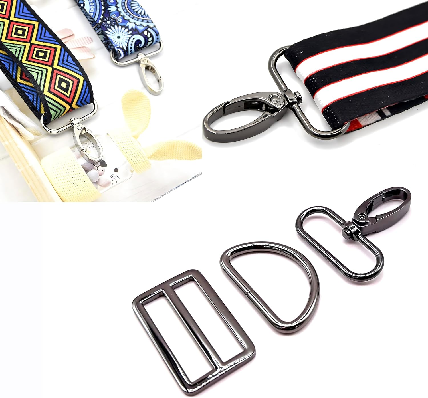 Swivel Snaps Hooks with D Rings and Tri-Glides Slide Buckles for Purse Bag Straps Making Dog Collars Hardware 15pcs - Image 3