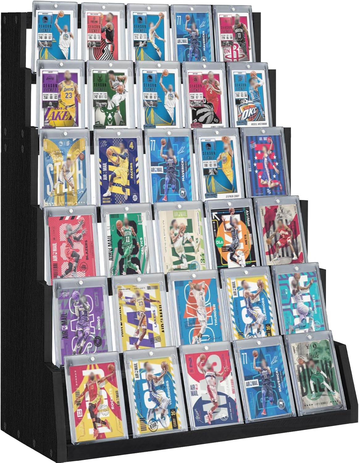 Draupnir Card Display Stand, 6-Tier Sports Graded Card Display, Wood Card Stands for Trading Card, High Capacity Display Case Frame Case for Card Collection & Show, Black