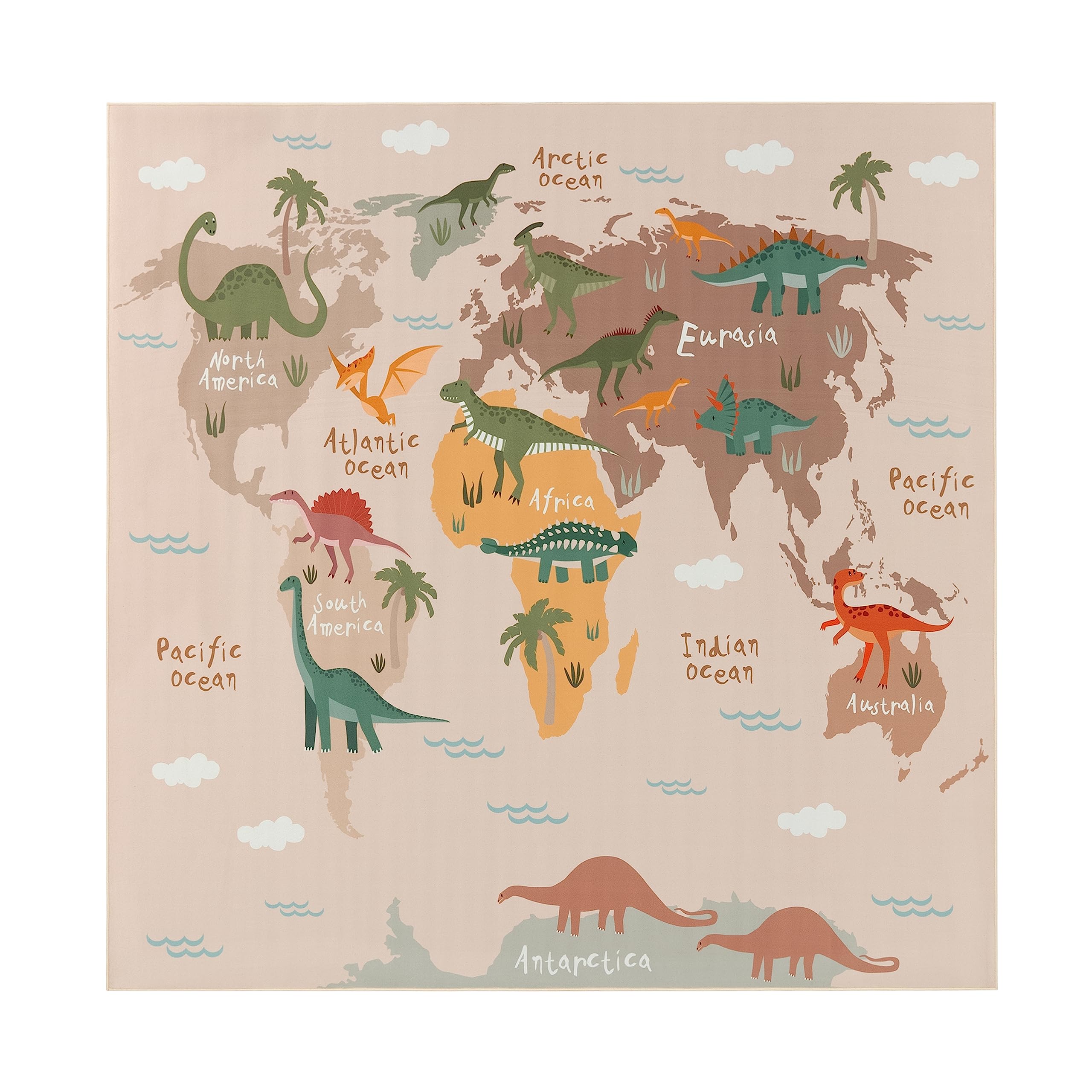 Paco Home Teppich Kinderzimmer Kinderteppich Junge Mädchen Spielteppich Dinosauriert Welt Motiv rutschfest Modern Beige Braun Grün, Grösse:200x290 cm