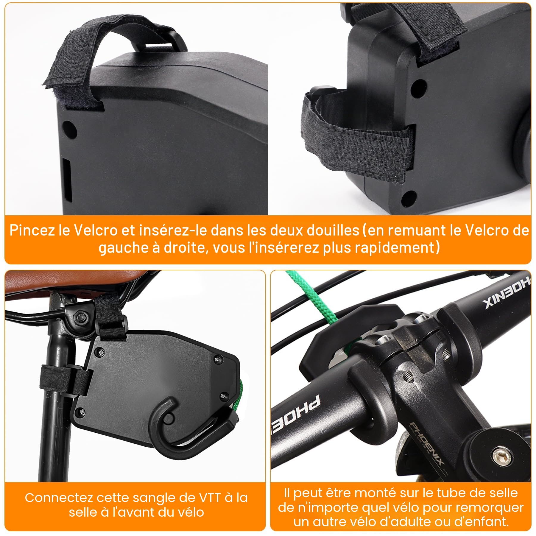 Sangles de Remorquage Rétractable 2,5 m 225 kg pour Vélo