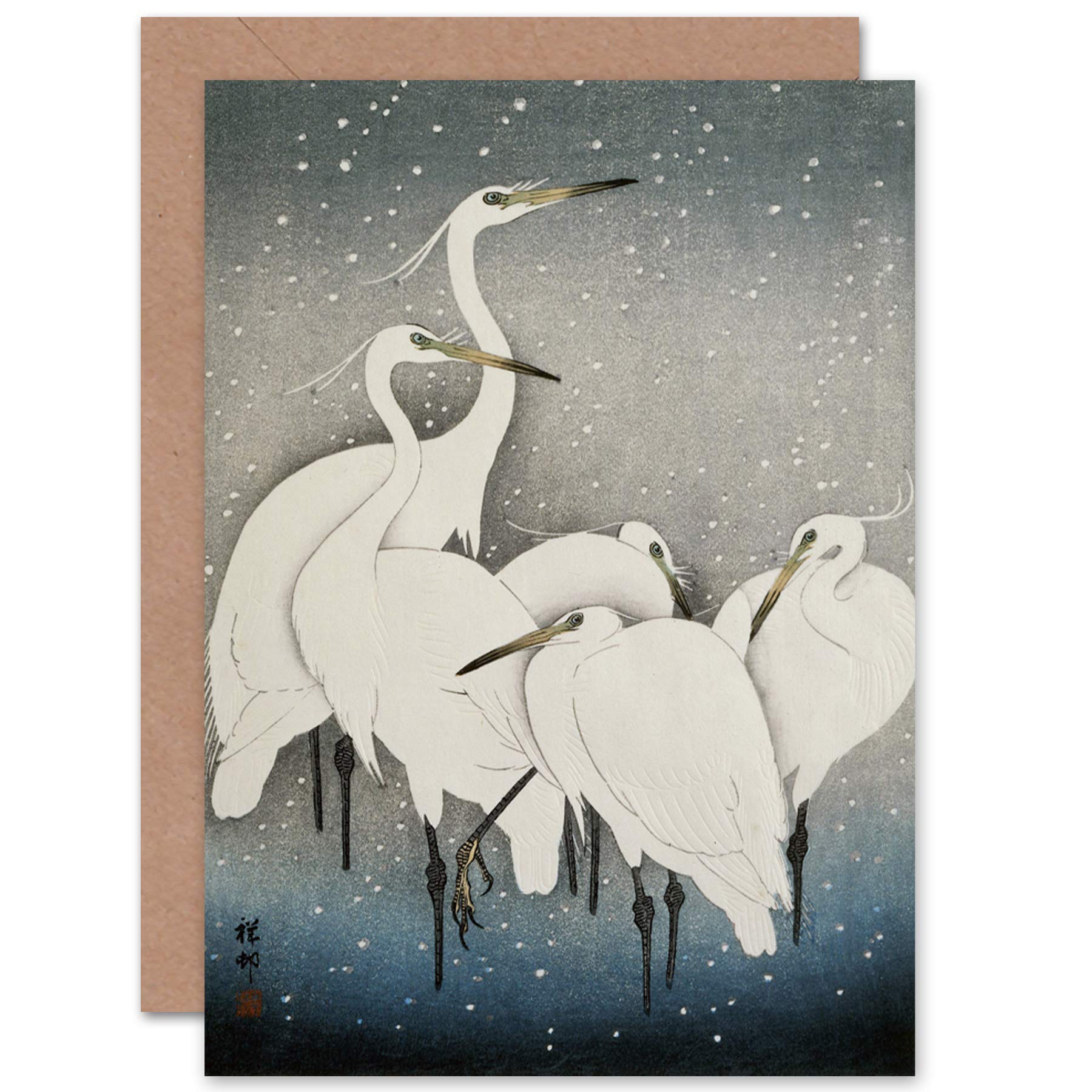Artery8 Ohara Koson Group Of Egrets Japanese Painting Fine Art Greeting Card Plus Envelope Blank Inside