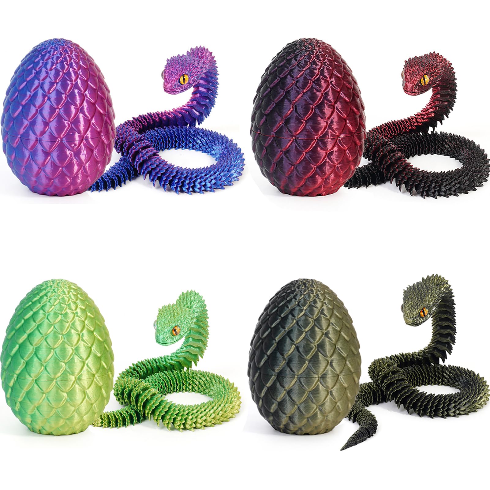 Joycabin 4 Pcs 3D Printed Animals, 3D Printed Snake Fidget Toy, Easter 3D Printed Dragon Egg Snake Eggs, Fidget Mini Animals Toy Articular Mobility Toys for Adults and Kids Autism/ADHD Decoration — image 1