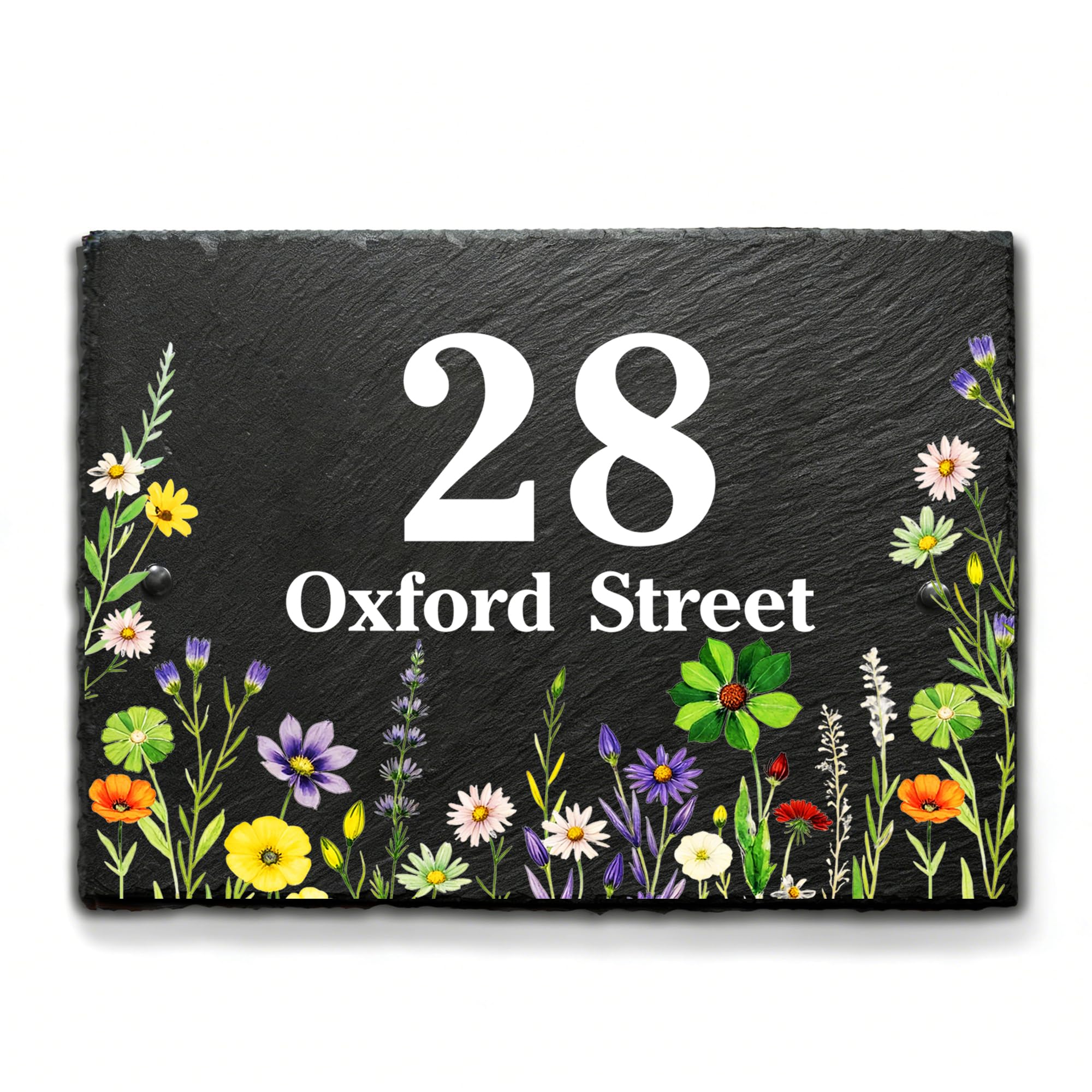 Personalised Natural Slate House Gate Sign Plaque Door Number Personalised Name UV Printed Hand Finished in UK (Colourful, 30x20cm Rectangle)
