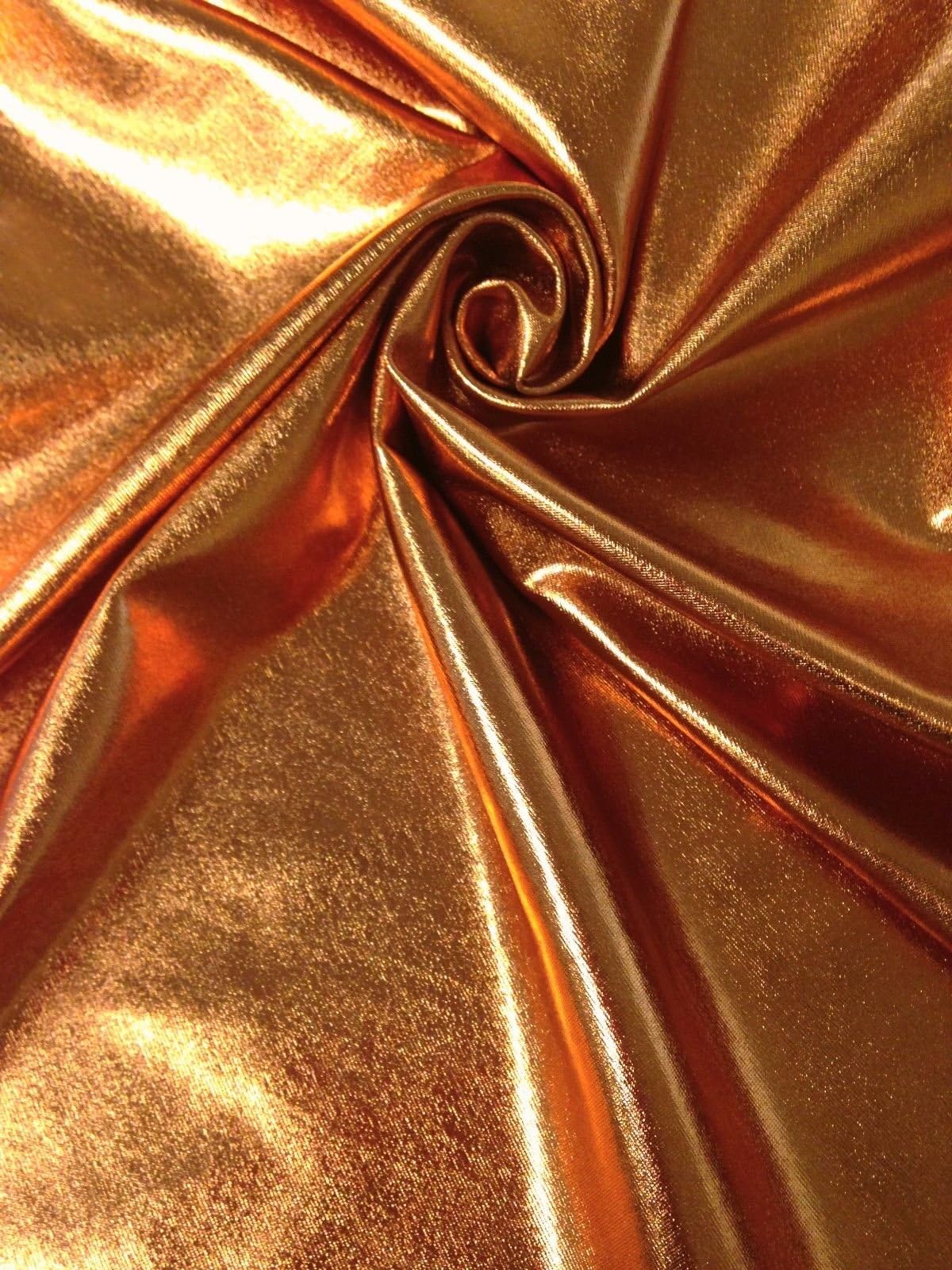 Metallic Shiny All Over Foil Stretch Polyester Spandex Fabric by The Yard (Copper)