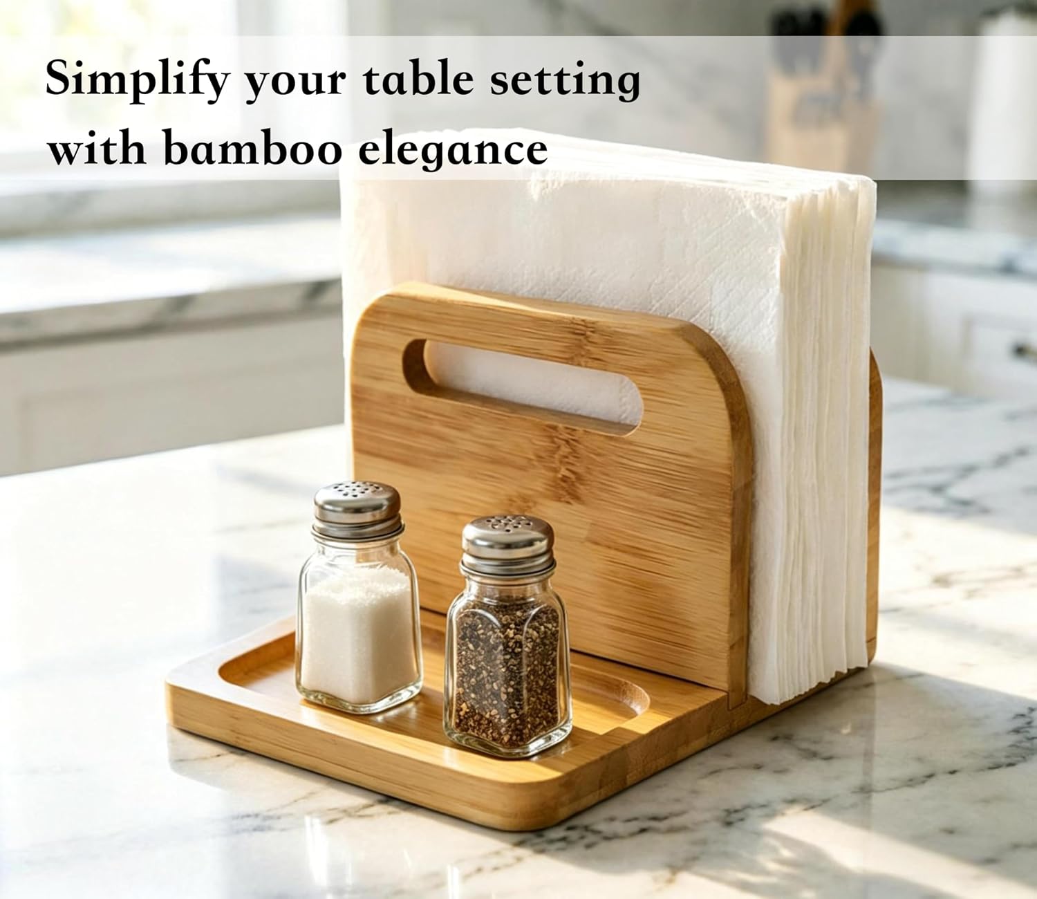 Napkin Holder for Table with Salt and Pepper, Bamboo
