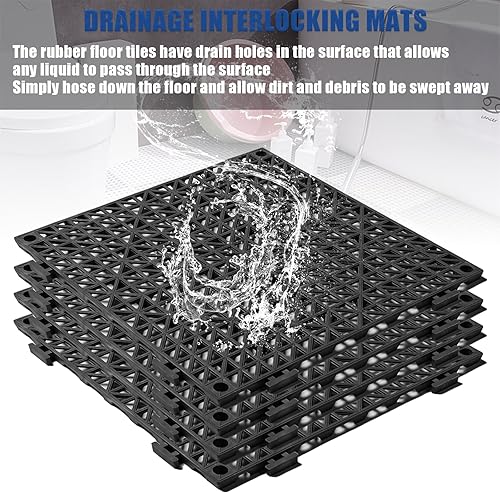 Miniatura 5 de Azulejos de drenaje entrelazados de 12 x 12 pulgadas, paquete de 12 azulejos de drenaje antideslizantes para pisos, tapetes modulares de empalme de