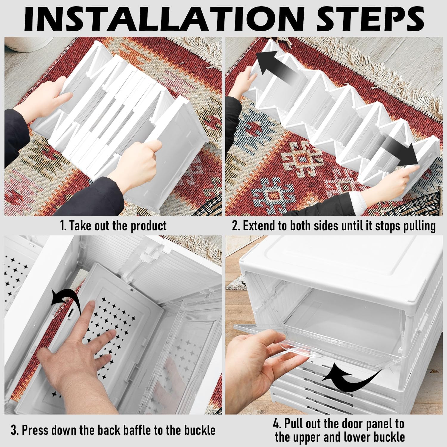 Foldable Shoe Storage Box, No Assembly 6 Tiers Shoe Organizer with Clear Door, Stackable Shoe Sneaker Standing Rack for Entryway Living Room Bedroom