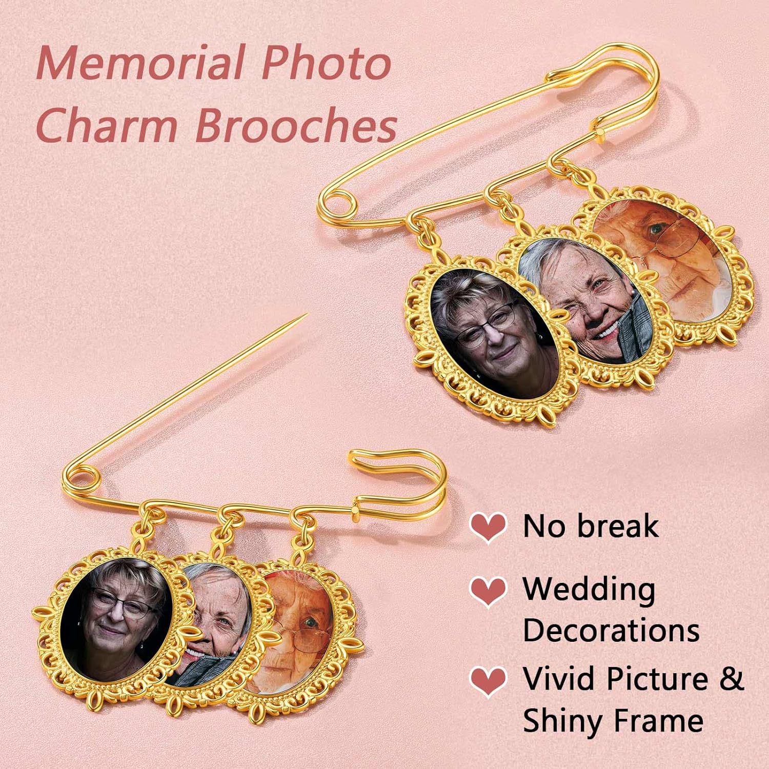 FindChic Personalized 1/2/3/4 Wedding Boutonniere Photo Charms Bouquet Pins Stainless Steel/18K Gold Plated Memorial Customized Heart/Round/Oval Picture Frames Brooch Decoration Accessories + Gift Box