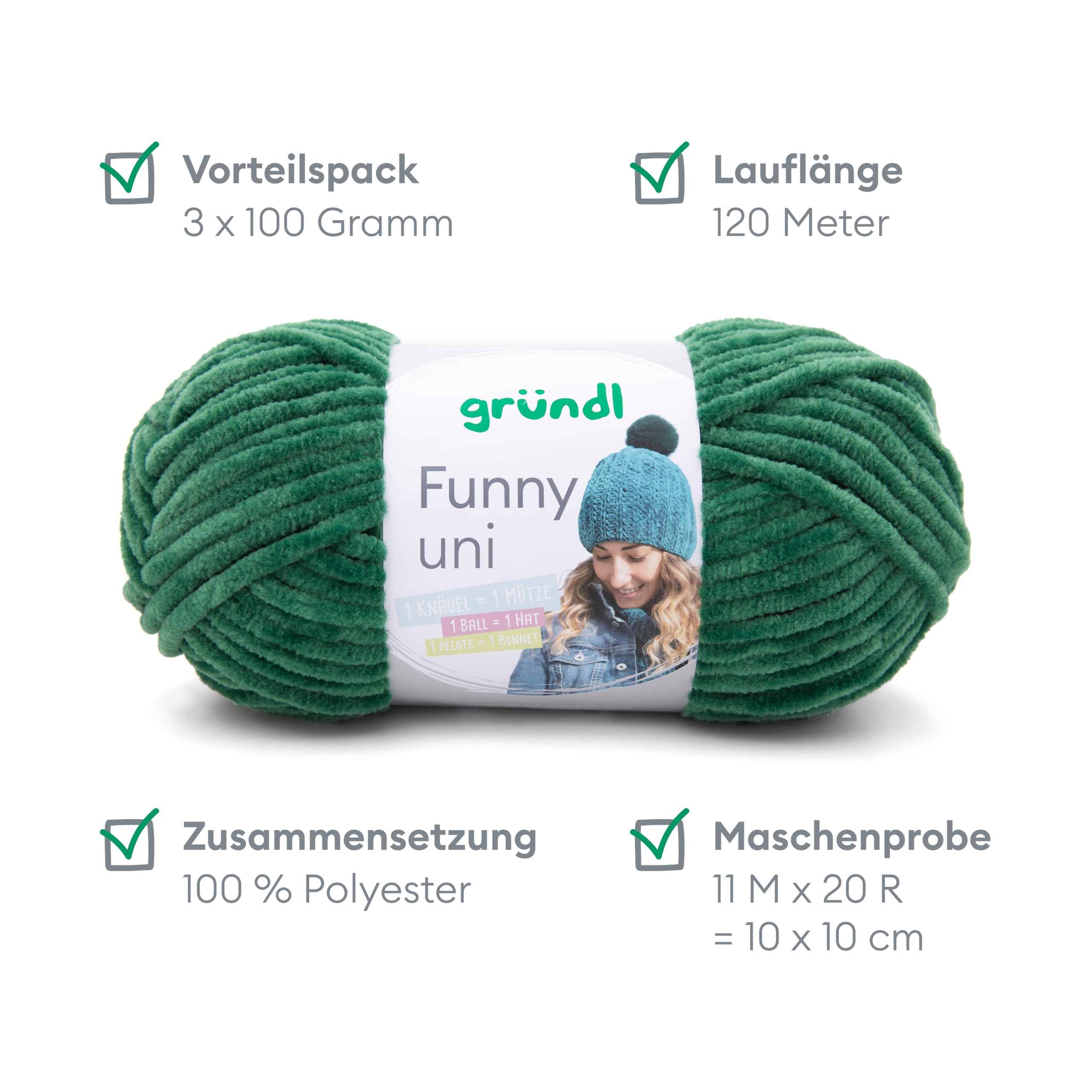 Gründl Funny Uni - filato ciniglia morbido e spesso - lana ciniglia per uncinetto e maglia - coperte e accessori - 100% poliestere - 2 gomitoli da 100 g / 120 m - ferri n. 5-6 - lavanda