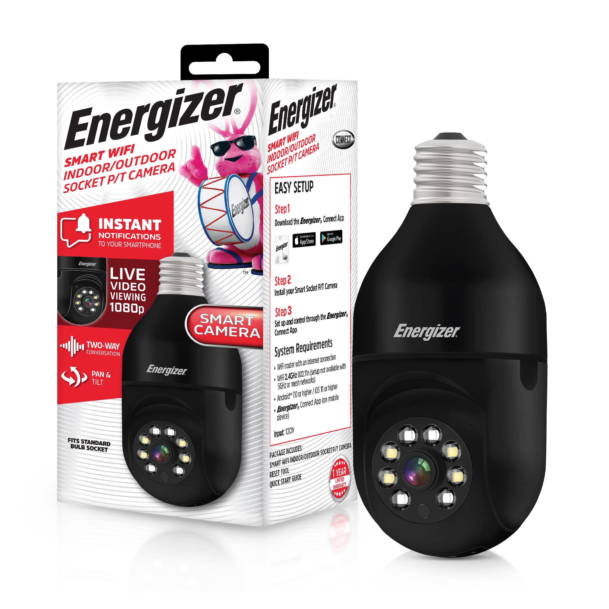 Energizer Connect Smart 1080p HD Outdoor Security Socket Camera with Siren Alarm, Remote Access, Motion Alerts, 2 Way Audio and Night Vision, 2.4GHz Wi-Fi, Black-image-35