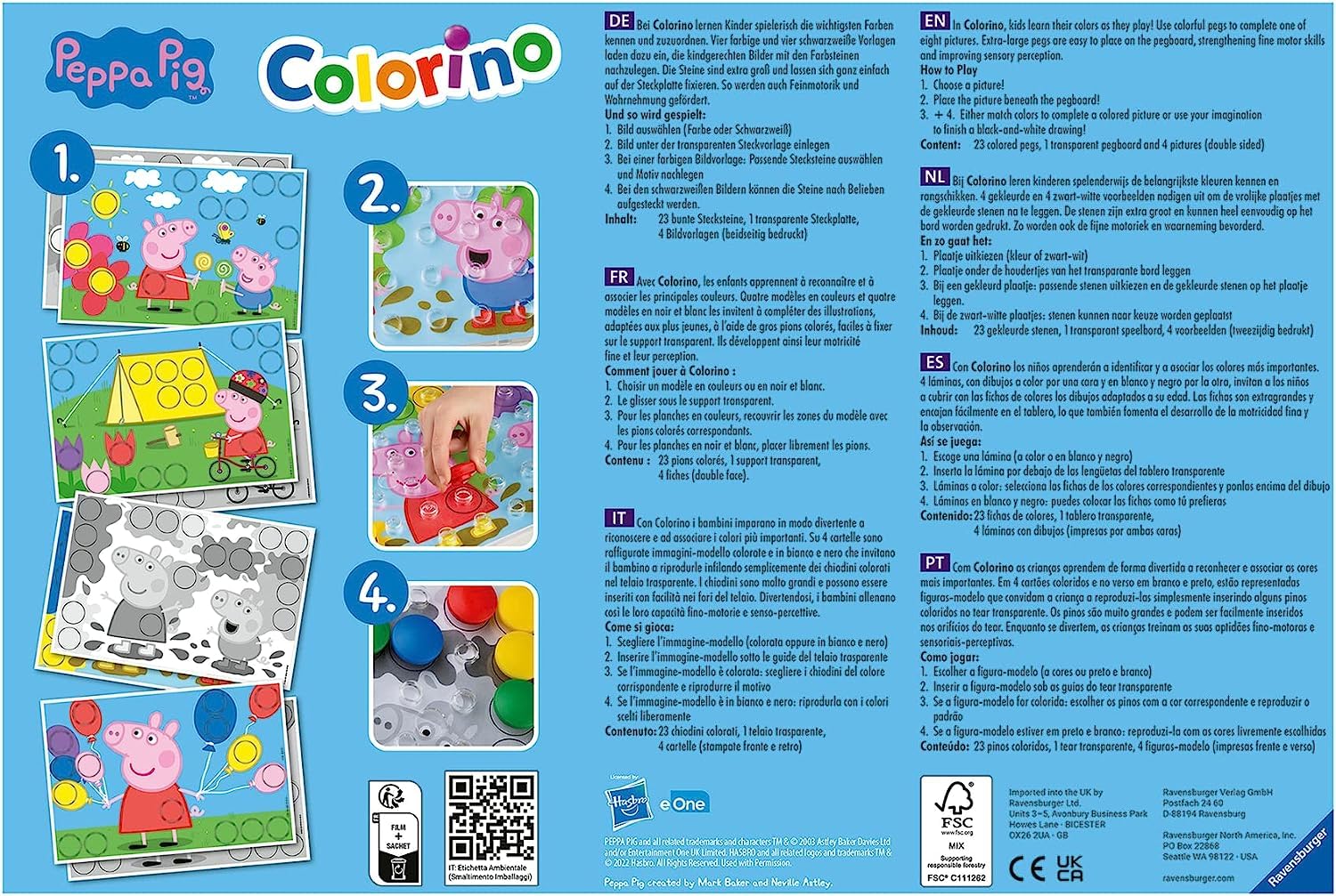 Ravensburger - Colorino - Peppa Pig - Jeu Éducatif - Jeu d'apprentissage des Couleurs et Manipulation - Motricité et créativité - À partir de 2 Ans - 20892