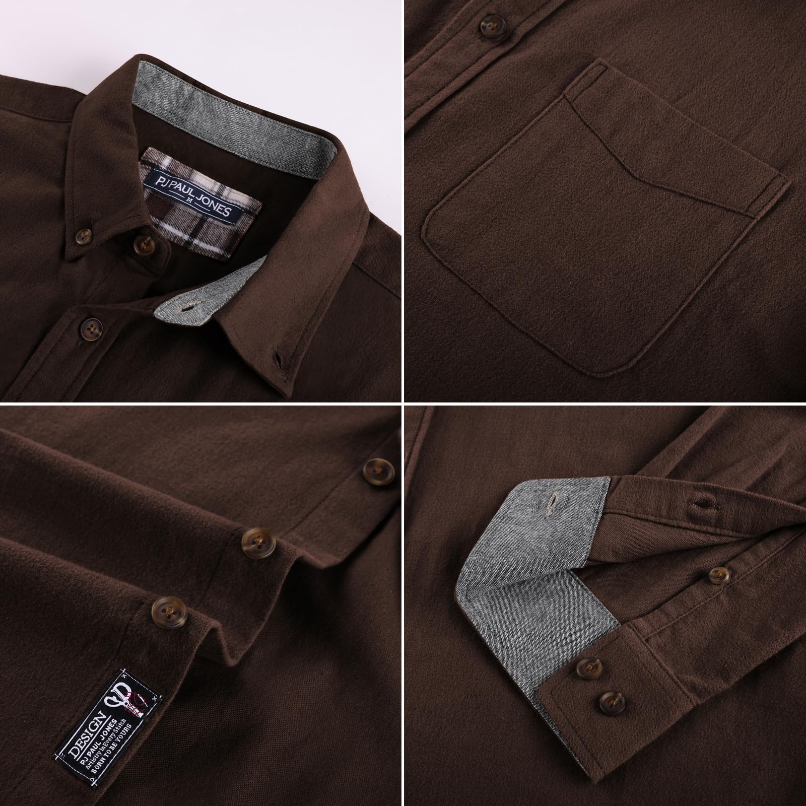 PJ PAUL JONES Flanellhemd Herren Baumwolle Freizeithemd Jacke mit Taschen | 100%Baumwolle,Atmungsaktiv,Langarm Business Hemd