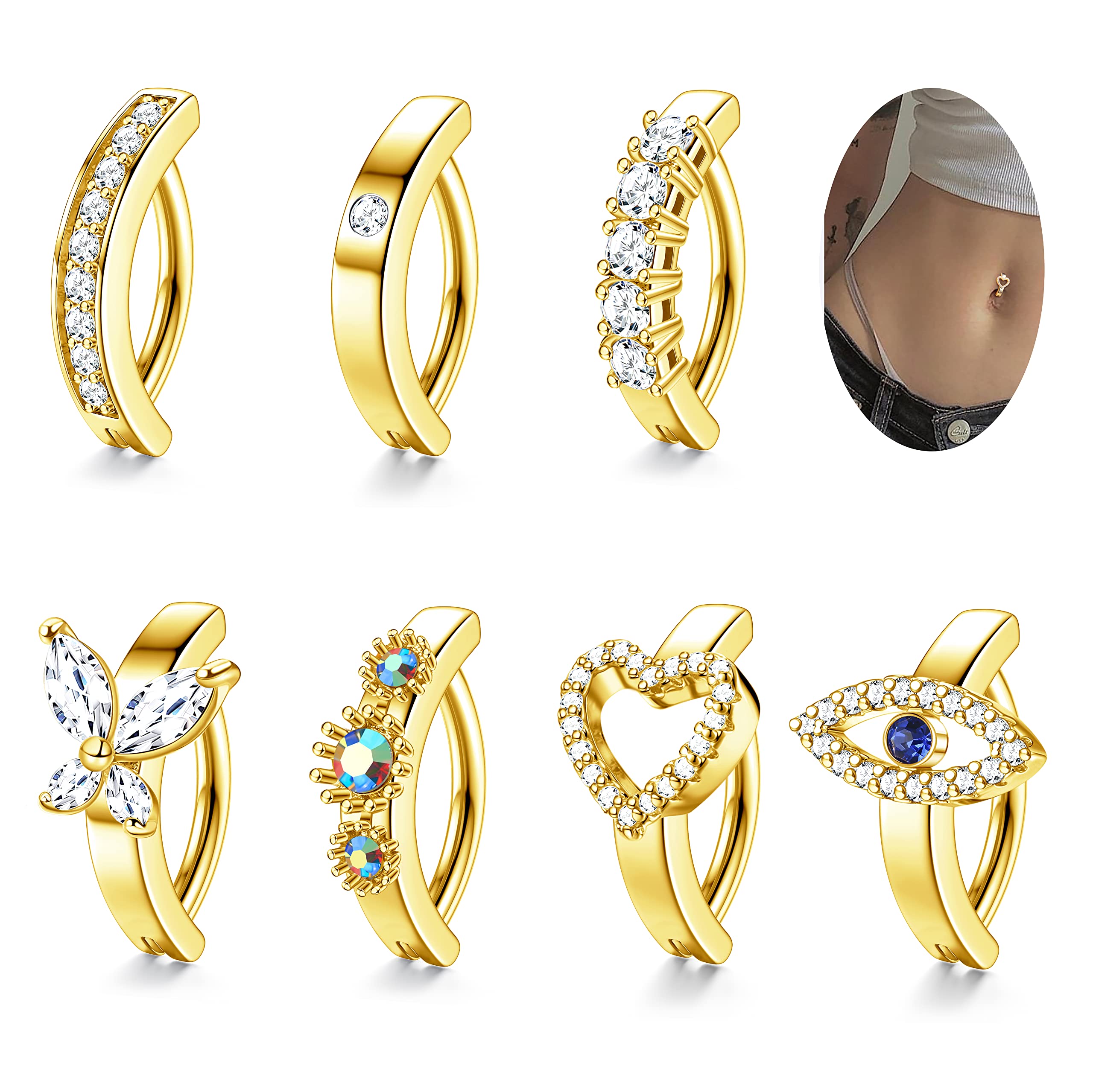 Morfetto Anillo de Ombligo, Anillos de Vientre con Clicker de Acero Quirúrgico de 14G para Mujer, Piercing de Ombligo, Anillos de Barra de Ombligo Inverso Simple, Joyería Piercing Corporal