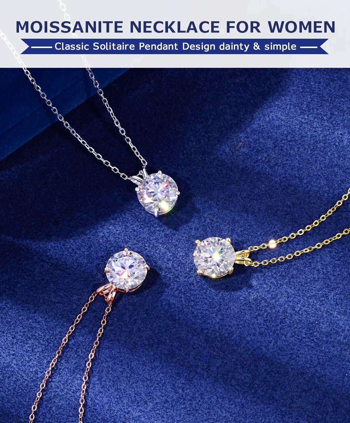 TUHE Collar de moissanita para mujer de 0.1 a 12.0 quilates (3-15 mm), colgante de moissanita chapado en oro de 18 quilates, collar solitario redondo con cadena de 45.7 cm + 5.1 cm, joyería para mamá