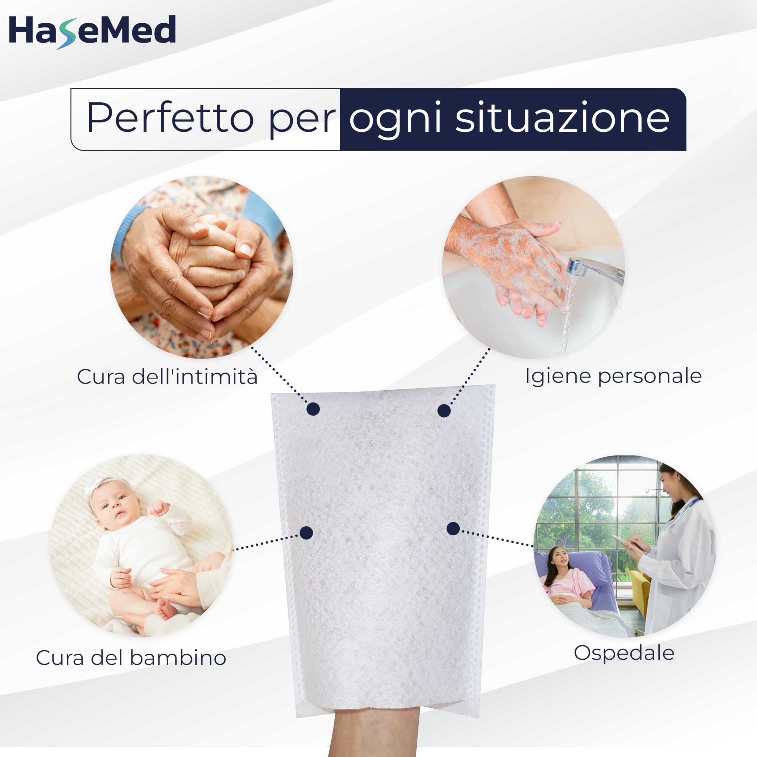 HaseMed Guanti monouso (15 x 22 cm), 10 x 50 pezzi, igienici e morbidi, per la cura del corpo e intimo, delicati sulla pelle e assorbenti, in tessuto non tessuto antistrappo