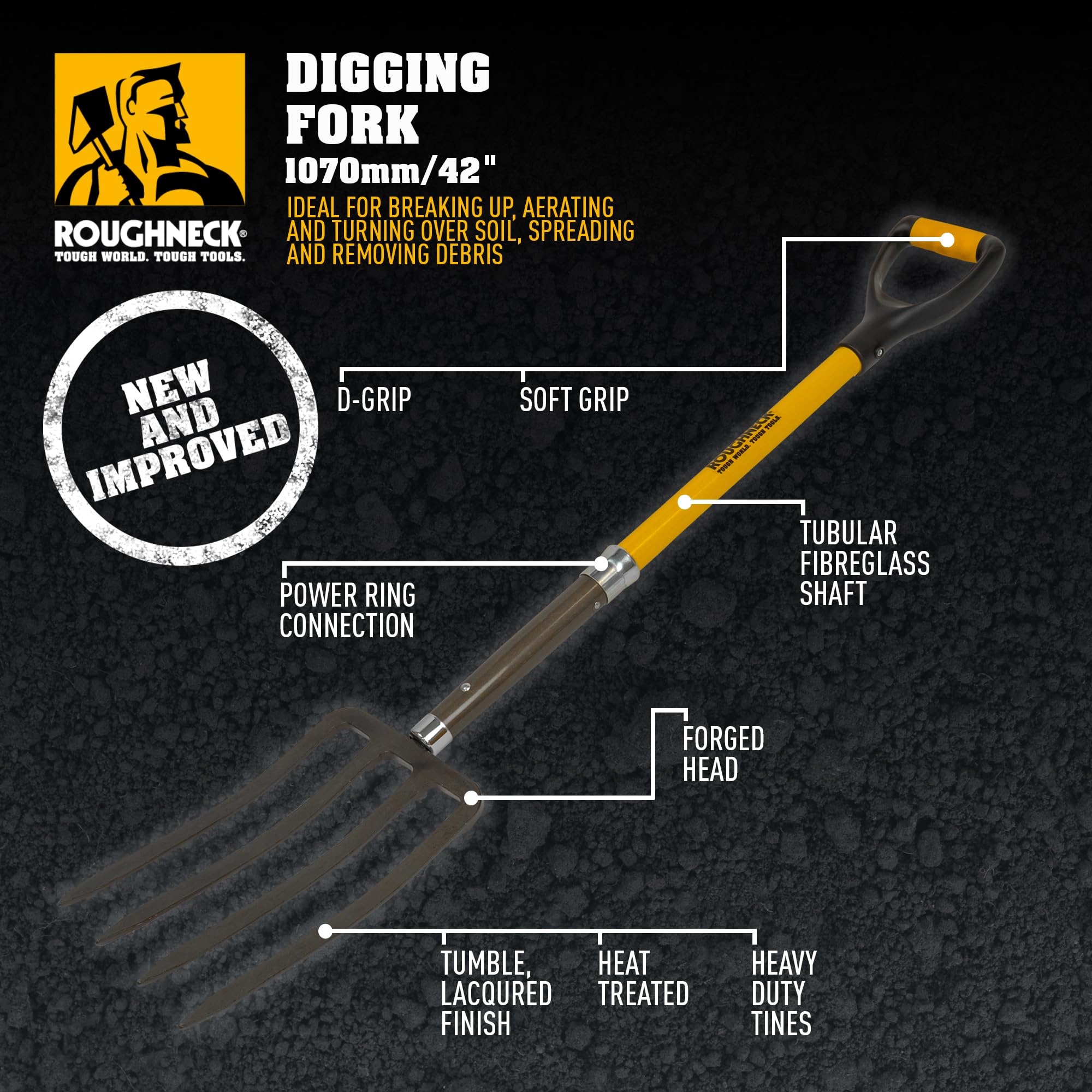 Roughneck ROU68140 Grabgabel, Gelb und Schwarz