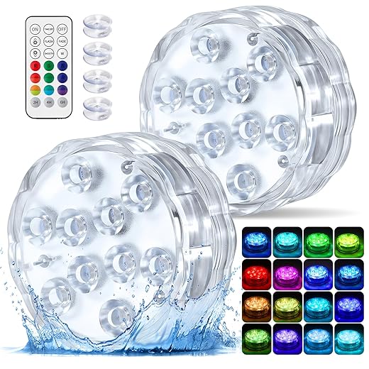 2026 Upgraded Submersible LED Lights, IP68 Waterproof Floating Pool Hot Tub Lights with Remote Control, 16 RGB Colors, Timer, Suction Cups, Battery Powered Underwater Lights for Spa, Pond, Vase Decor