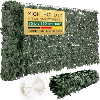 ELONEO Balcony Privacy Screen Weatherproof 300 x 125 cm in Leaf Look Balcony Cladding Including 20 Cable Ties Privacy Fence Privacy Screen Garden Privacy Screen Patio Green
