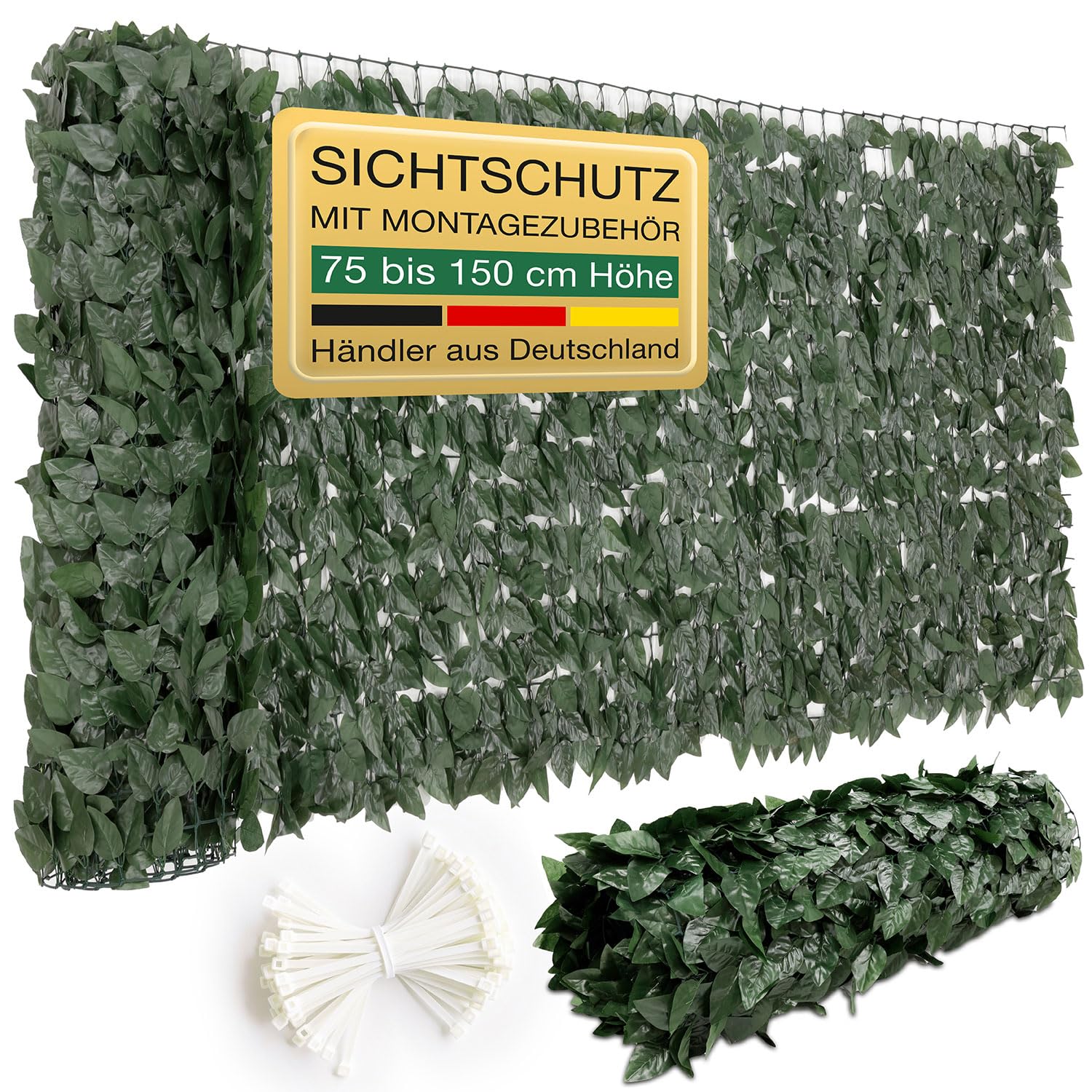 ELONEO Balkon Sichtschutz wetterfest 300x100cm in Blätteroptik, Balkonverkleidung inkl. 20 Kabelbindern, Sichtschutz Zaun, Sichtschutz Garten, Sichtschutz Terasse, grün