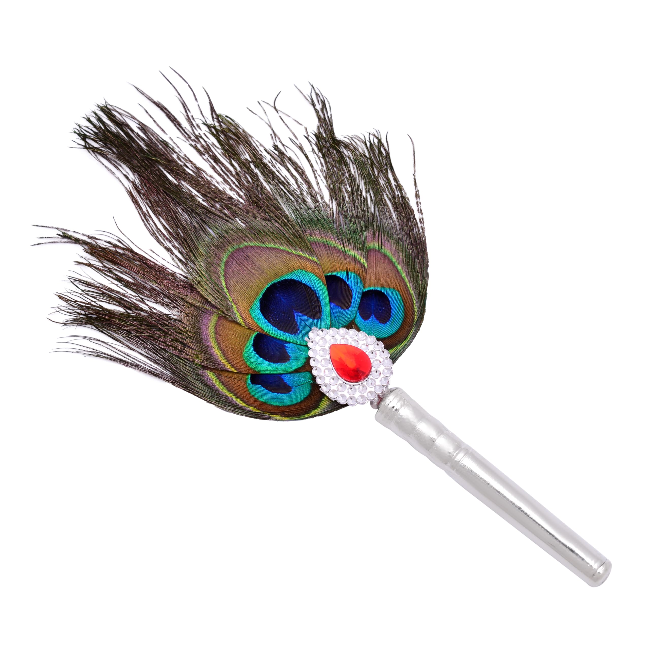 CARATWALA Handmade Silver Peacock Feather Fan Exclusive 999 Pure Silver (Chandi) Peacock Feather/Hand Fan/More Pankh for Home Decoration, Pooja, Gift Purpose & Donation.