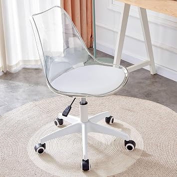 Ebullient Acrylic Clear Desk Chair Modern Home Office Ghost Chairs with Wheels Cute Armless Rolling Vanity Plastic Chair with Adjustable Height Clear