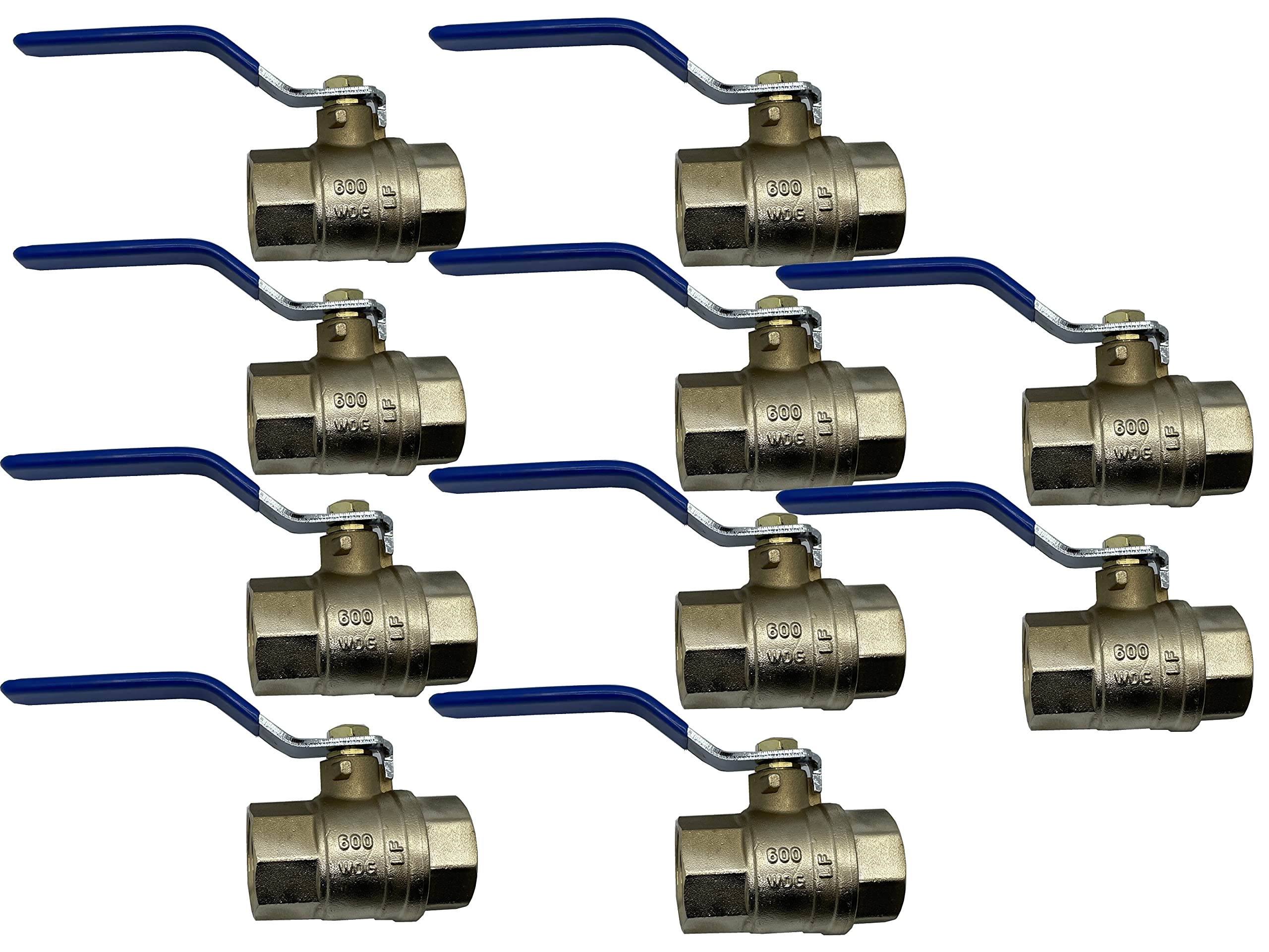 EZ-FLUID(10-Packs) 1/2" IPS Female Threaded Ball Valve Full Port Water Stop Shut Off NPT Ball Valve,Heavy Duty LF Brass,Quarter Turn,Blue Handle