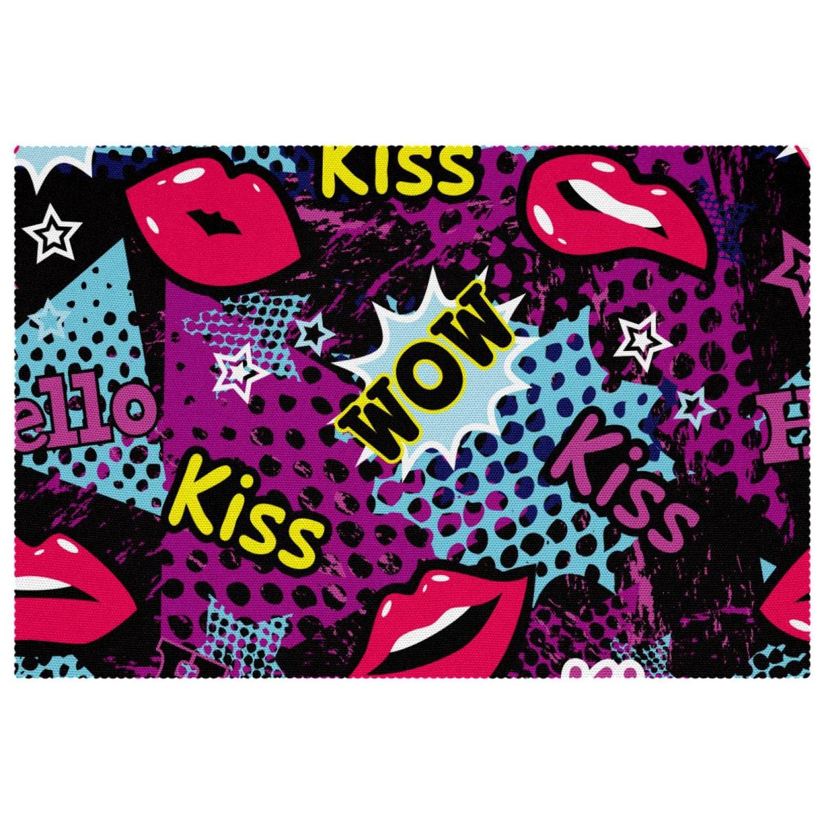 Sets de table Kiss Lip pour repas de famille conviviaux et tables de fête sans rayures | Lot de 6