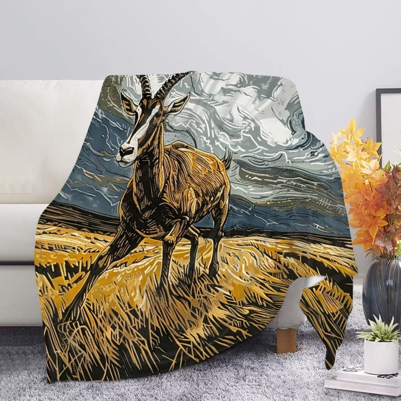Allcute Antelope Throw Blanket for Couch Bed Cozy Black Soft Blankets for Women Spring Winter Fall Sofa Blanket Home Decor