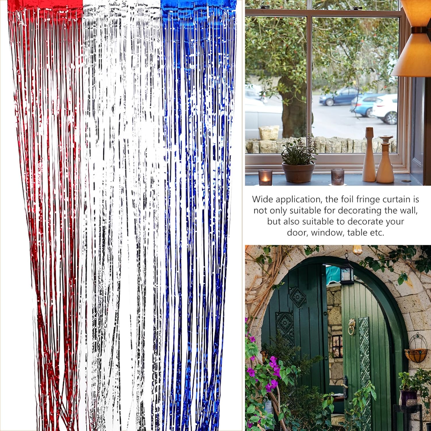 2pcs Tinsel Foil Fringe Curtains USA Decorations for Party Independence Day Backdrop