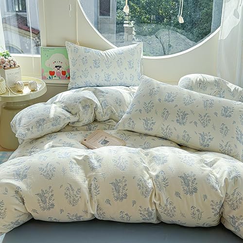 Miniatura 131 de Juego de funda de edredón floral tamaño individual, de algodón suave, 3 piezas, transpirable, con estampado de flores, estilo Shabby Chic, para B
