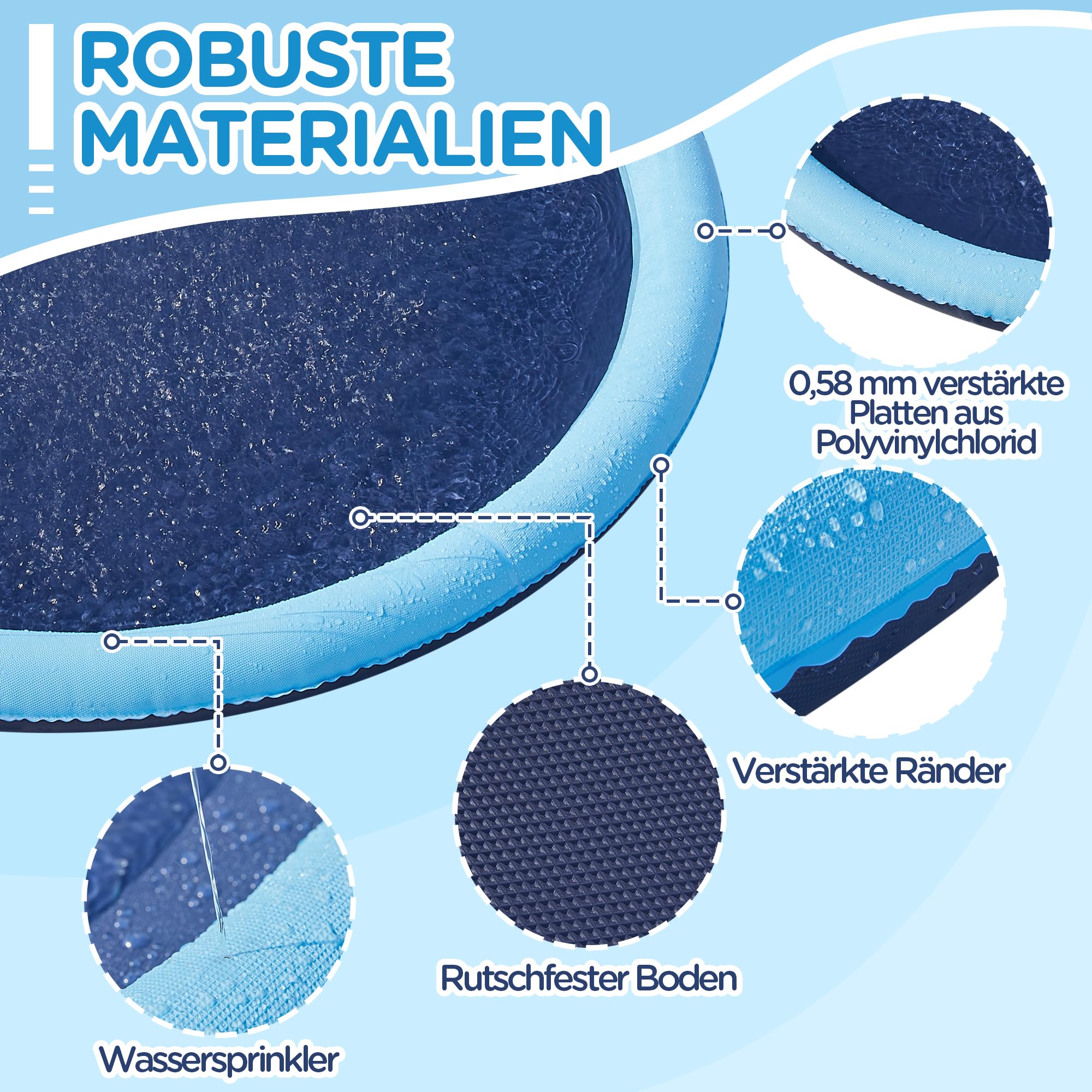 Yaheetech Hundepool 150cm, Faltbarer Splash Sprinkler Pad, 0.58mm Verdickt Wasserspielmatte, Anti-Rutsch & 4 Flicken, Hunde Wasserspielzeug Hundeplanschbecken, Sprühmatte Sprühkissen für Sommer Garten