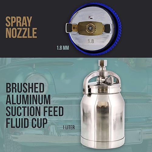 Miniatura 3 de TCP Global Pistola de pulverización HVLP de marca con taza y aguja de 0.071 in y boquilla Serie profesional para aplicaciones de pintura automática,