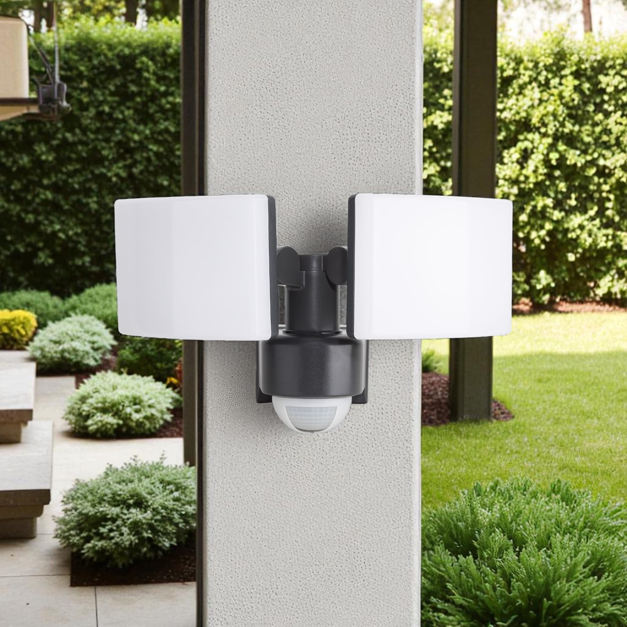 SEBSON LED Außenleuchte Bewegungsmelder IP65, Wand, / Eckmontage, anthrazit | 40W 3500lm kaltweiß, Wandleuchte Sensor 10m/ 240°, zwei Fluter 230V