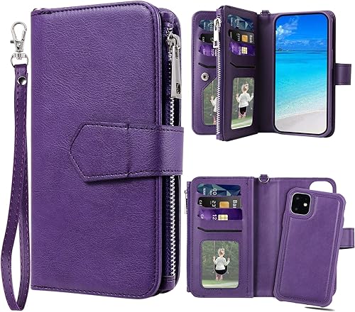 Miniatura 8 de JZASES Funda para iPhone 11, 2 en 1 magnética desmontable, funda de piel sintética con tarjetero para iPhone 11, color negro