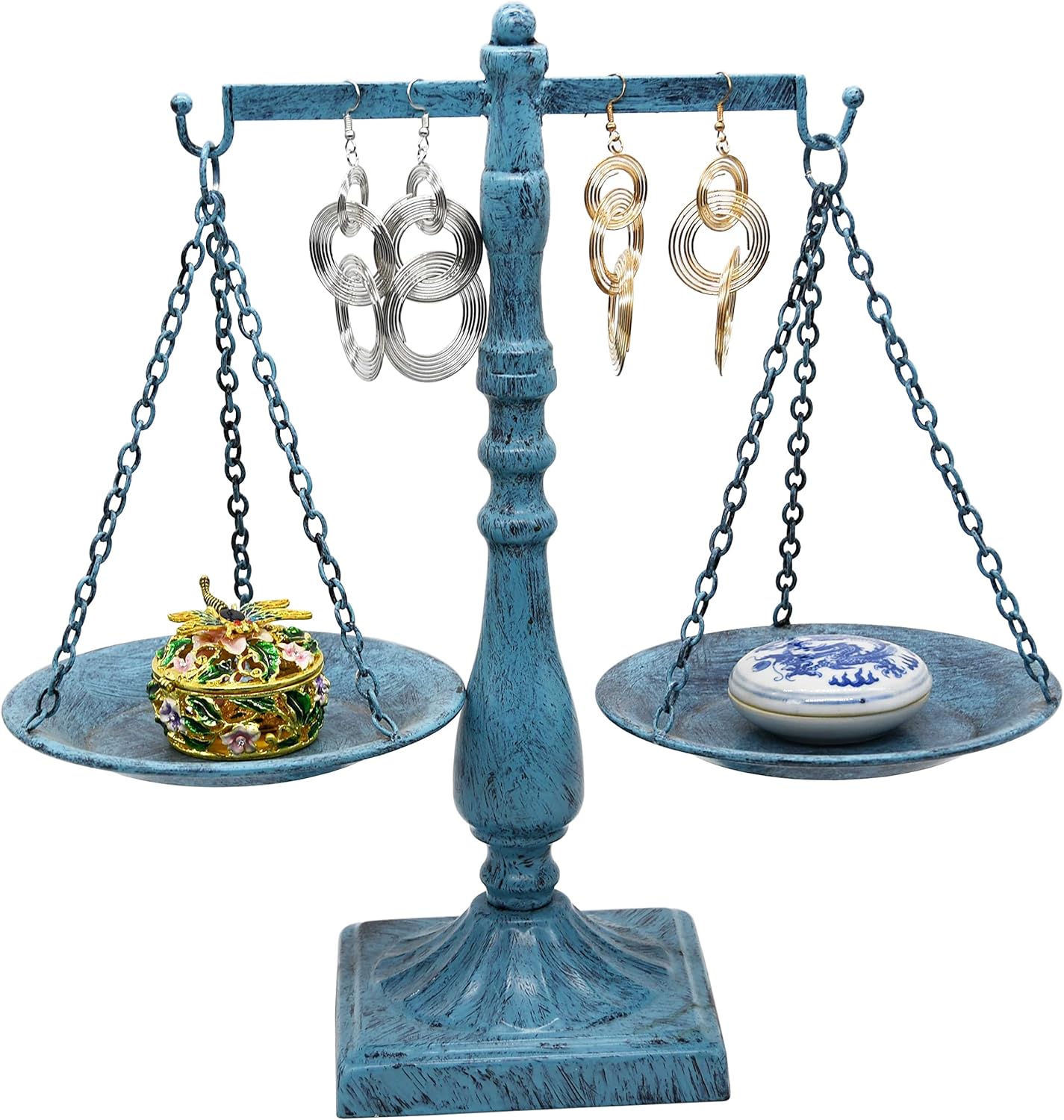 Owlgift Vintage Libra Jewelry Tower, Tabletop Free Standing Necklace Organizer, Jewelry Holder Display For Earrings Storage, Bracelets Watches Tree – Turquoise