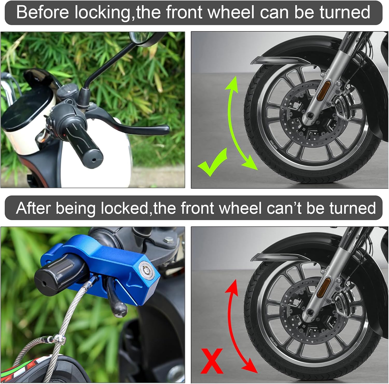 Windance Heavy Duty Solid Handlebar Lock + Helmet Combo Lock for Motorcycle Bike ATV Scooter Dirt Bike, Anti Theft Brake Security (Blue)