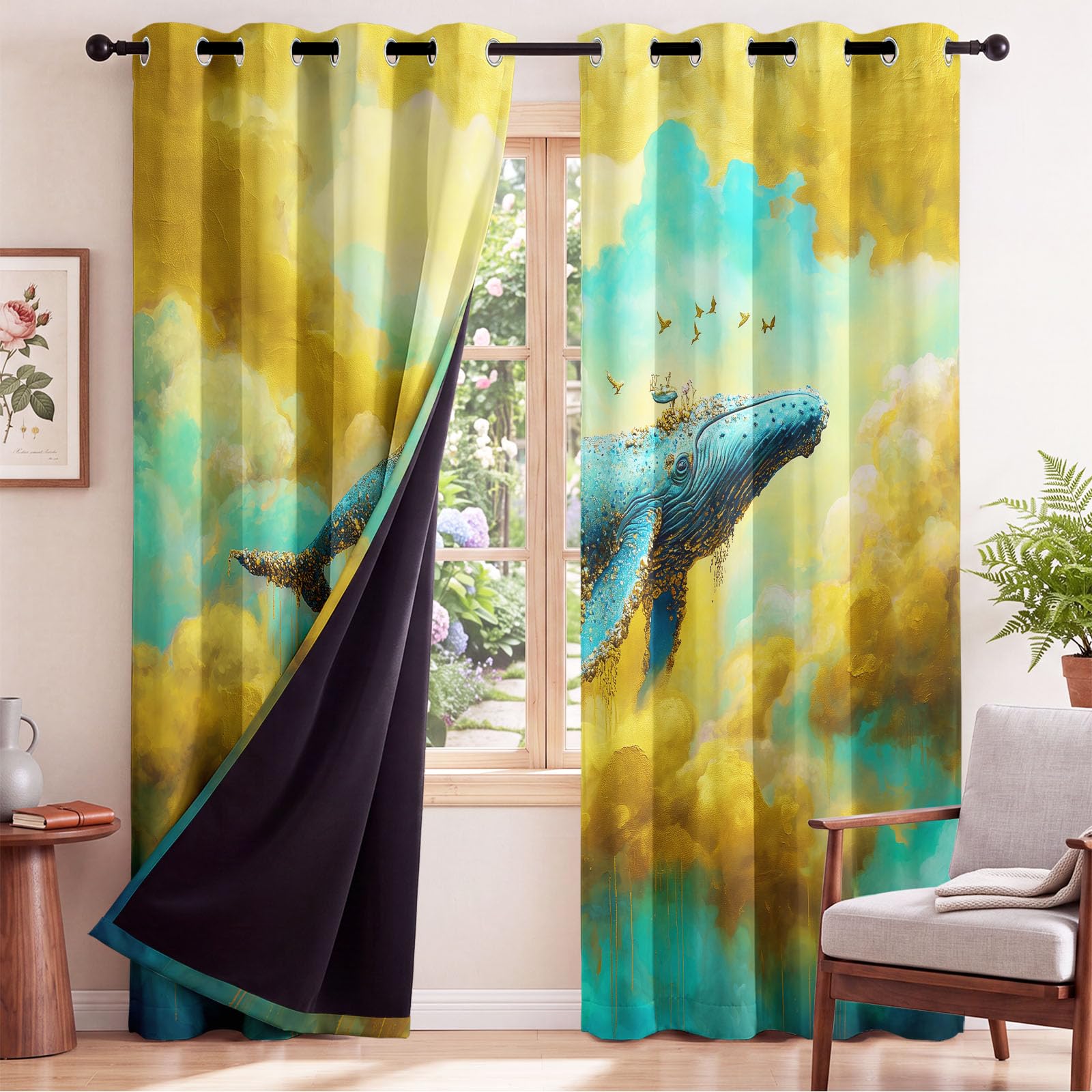 Générique Rideau Occultant Fantaisie Naturel Salon Moderne Thermique Isolant Anti Froid Polyester 2 Pièces 135 x 245 CM Rideaux De Fenêtre Animal Nuage pour Chambre Cuisine Décoration