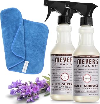 Mrs. Meyers Lavender Multi-Surface Cleaner Set - 2x16oz Spray Bottles and Premium Microfiber Towel
