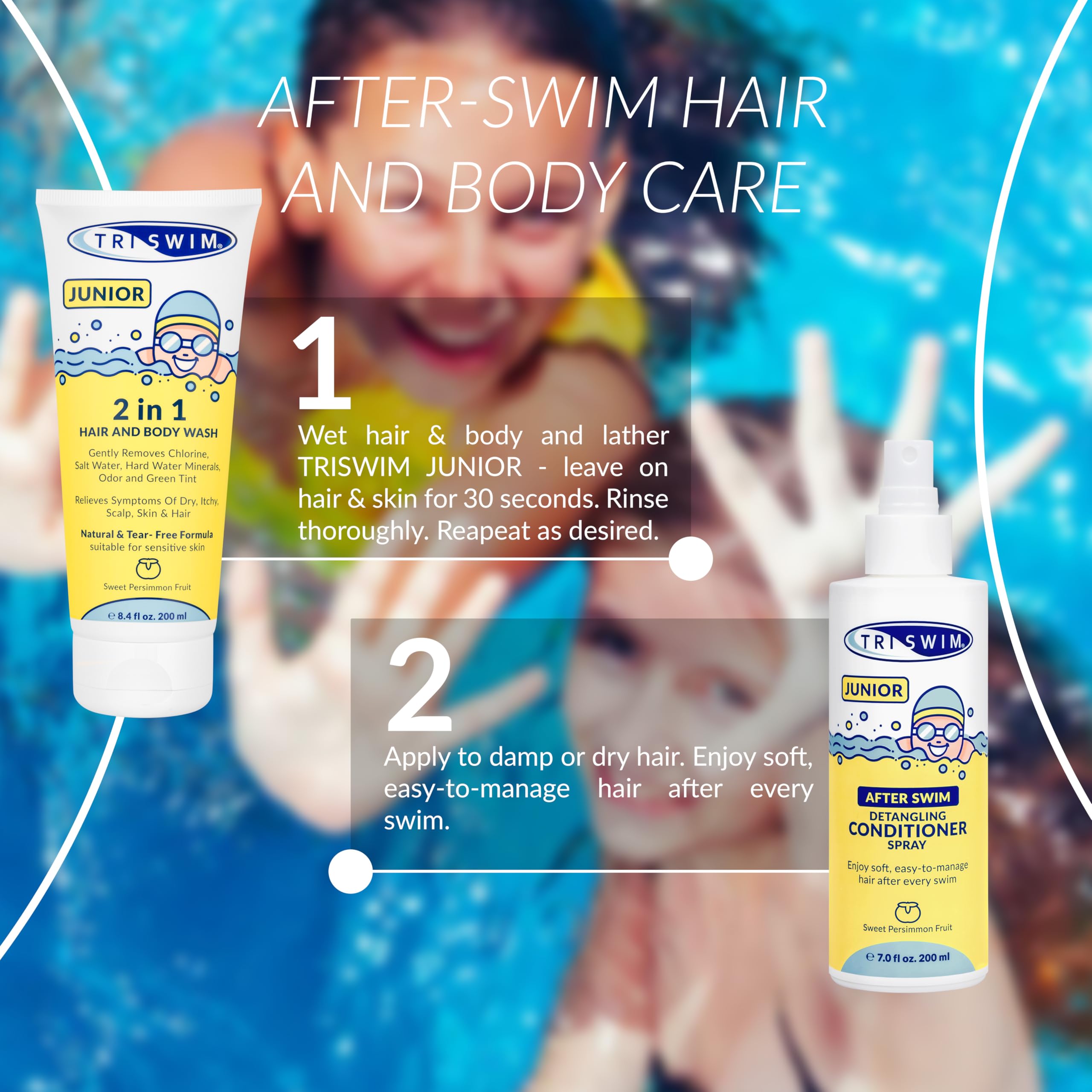 TRISWIM Junior After Swim - Acondicionador desenredante en Aerosol para niños, Protege y repara el Cabello dañado por Cloro, Productos químicos de Piscina y Agua Salada, desenredante de Cabello