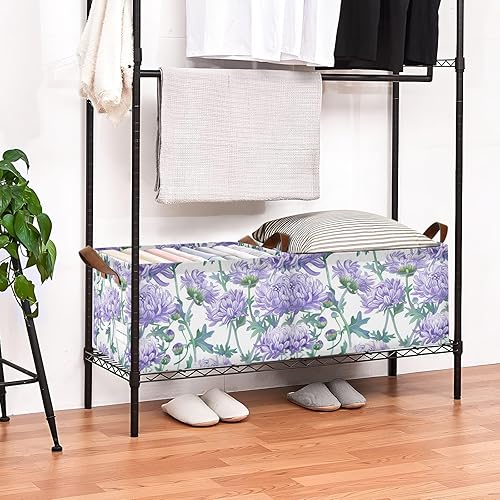 Miniatura 8 de KLL Bloom Flower Chrysanthemum Adventure Lavender Cube Storage Bins Baskets Bin with Handles Fabric Closet Organizers for Makeup Books Shelves