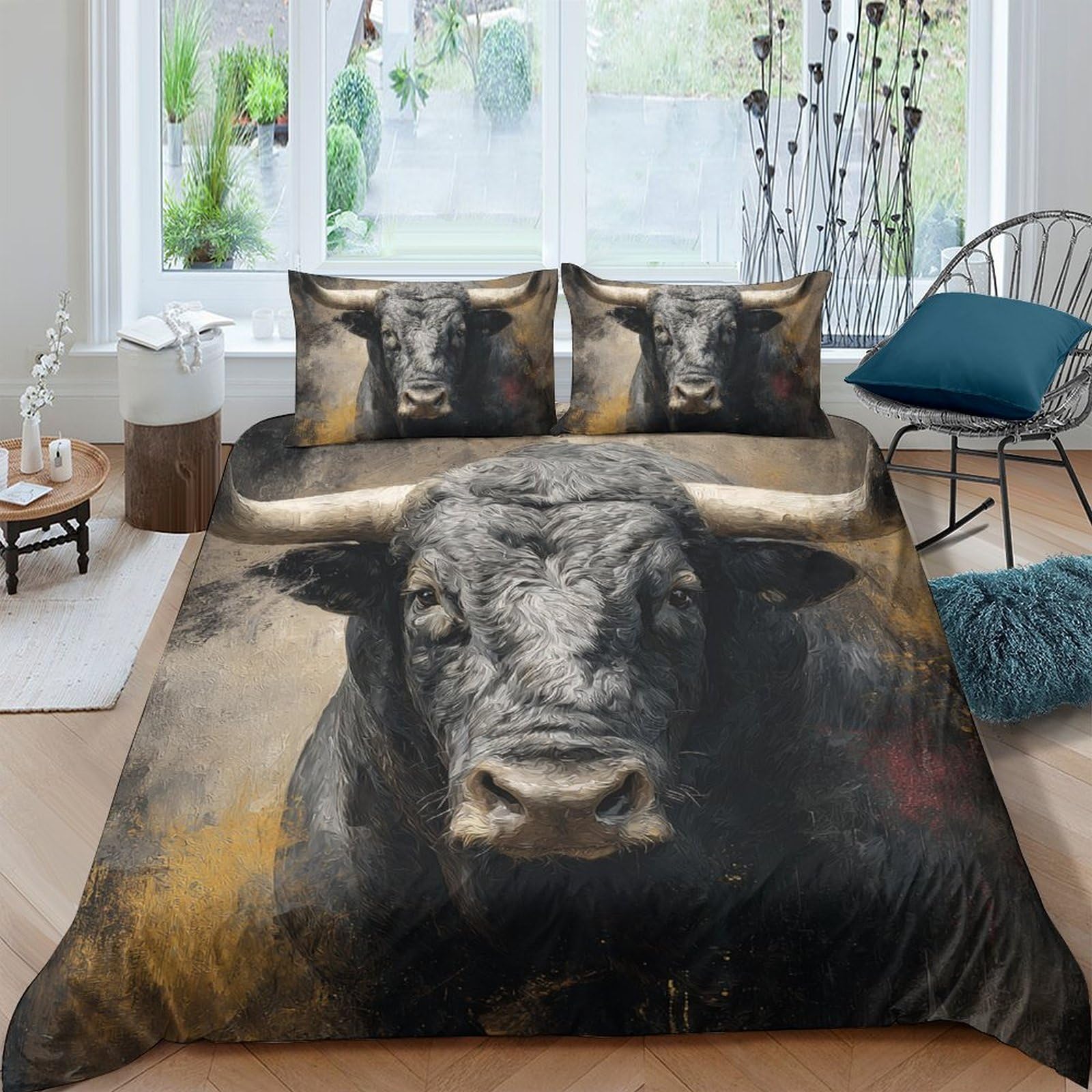 Ctjqhvkz Style-9 3D Printed Bull Art Fitted Sheet Microfiber Brown Animal Pattern Mattress Cover For Bedroom Guest Room Decor Single（135X200cm）