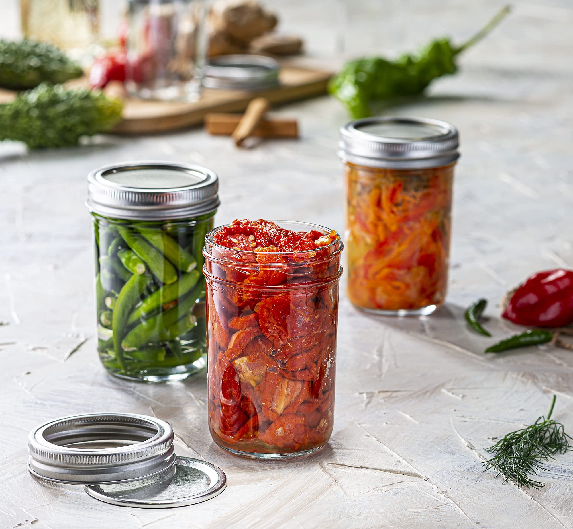 Buy 12Pack 8oz Glass Mason Jars with lids Airtight Band + Marker