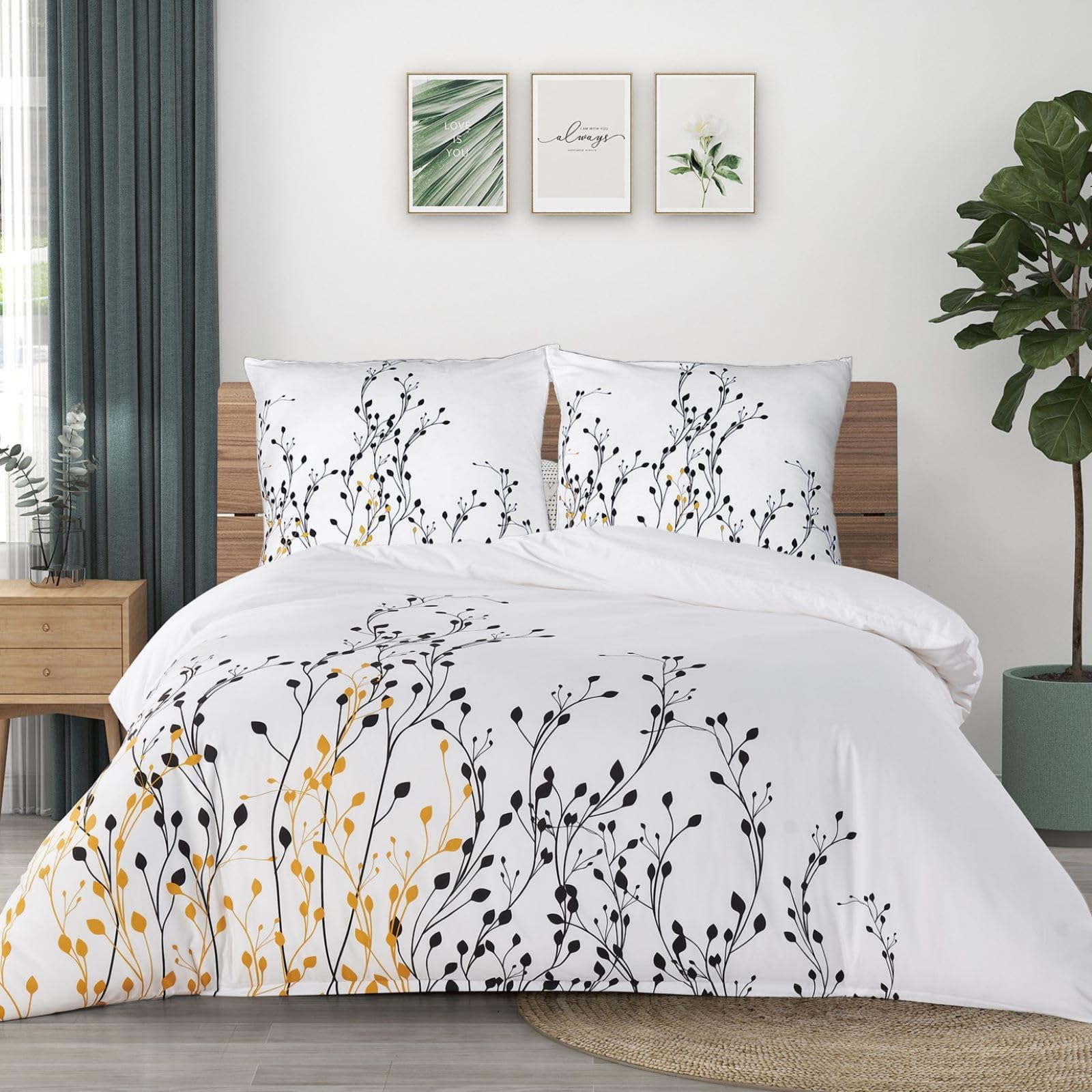 DECMAY Funda Nórdica Cama 135/150 cm Patrón de Ramas, Funda Nordica 220x240 cm y 2 Fundas de Almohada de 80 x 80 cm, Suave Juego de Cama 100% Microfibra