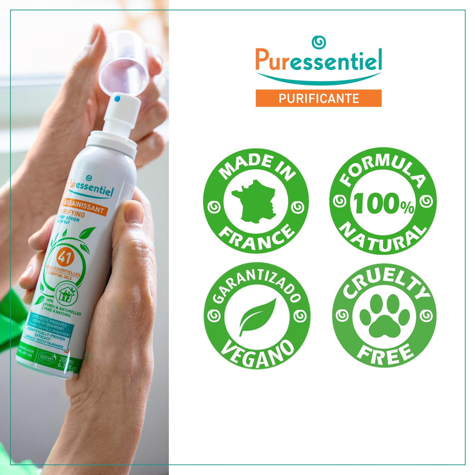 Puressentiel - Purificante - Spray Aereo Purificante con 41 Aceites Esenciales - 100% puros y naturales - Respire un aire purificado - Elimina contaminantes y malos olores - 200 ml