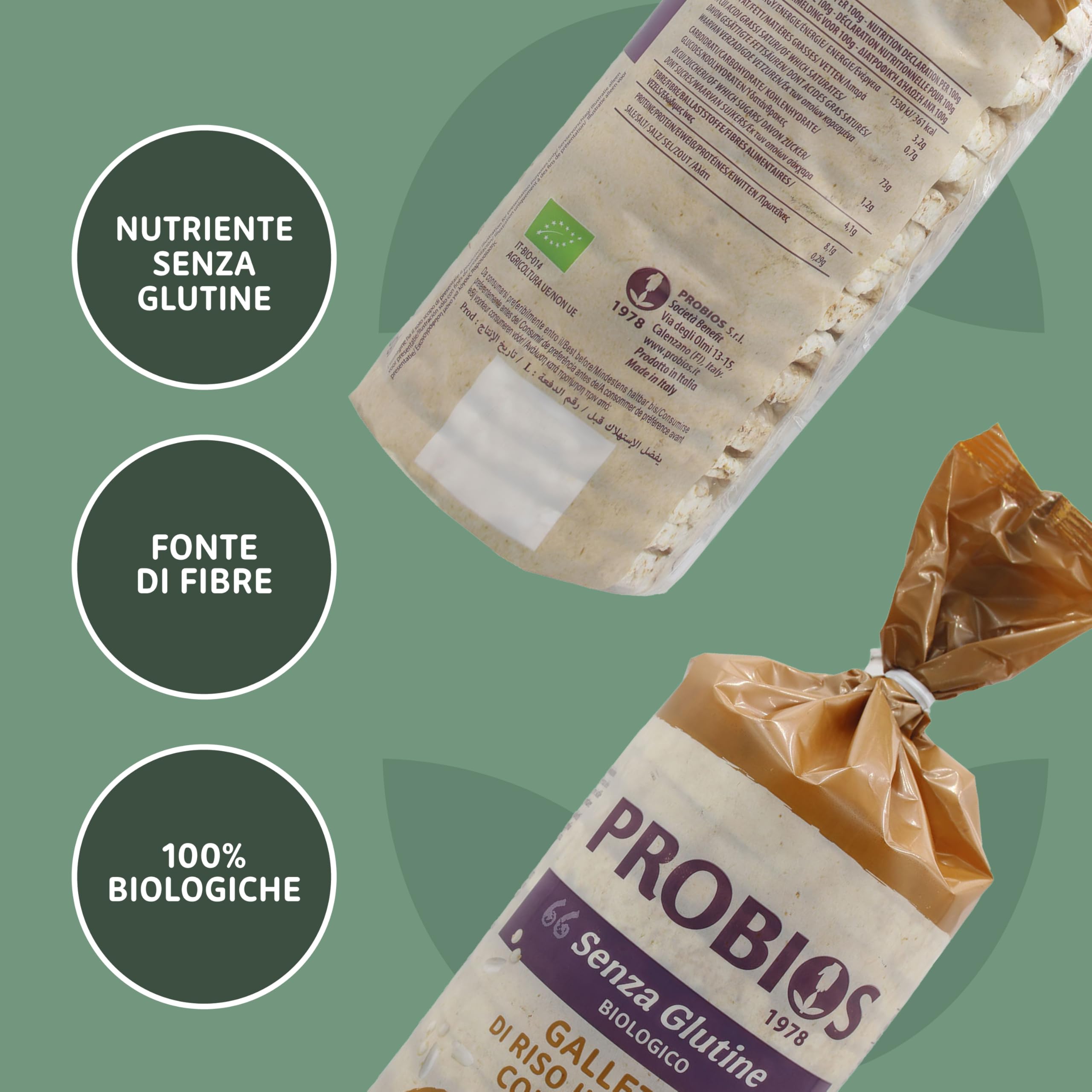 Probios Rice&Rice Galletas de Arroz con Quinua - Paquete de 12 x 100 gr - Total: 1200 gr