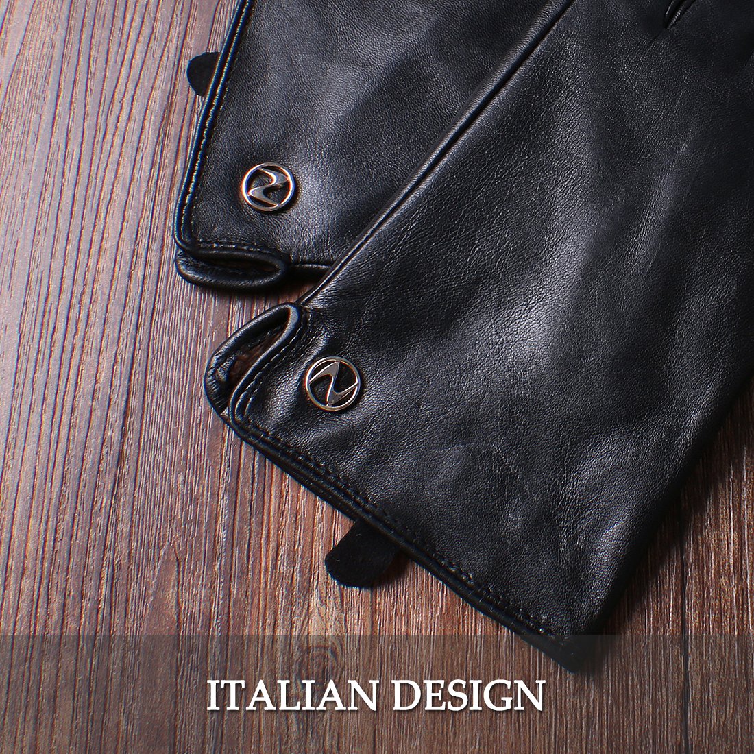 des gants en cuir d'agneau italien hiver chaud simple garniture de longue toison gants