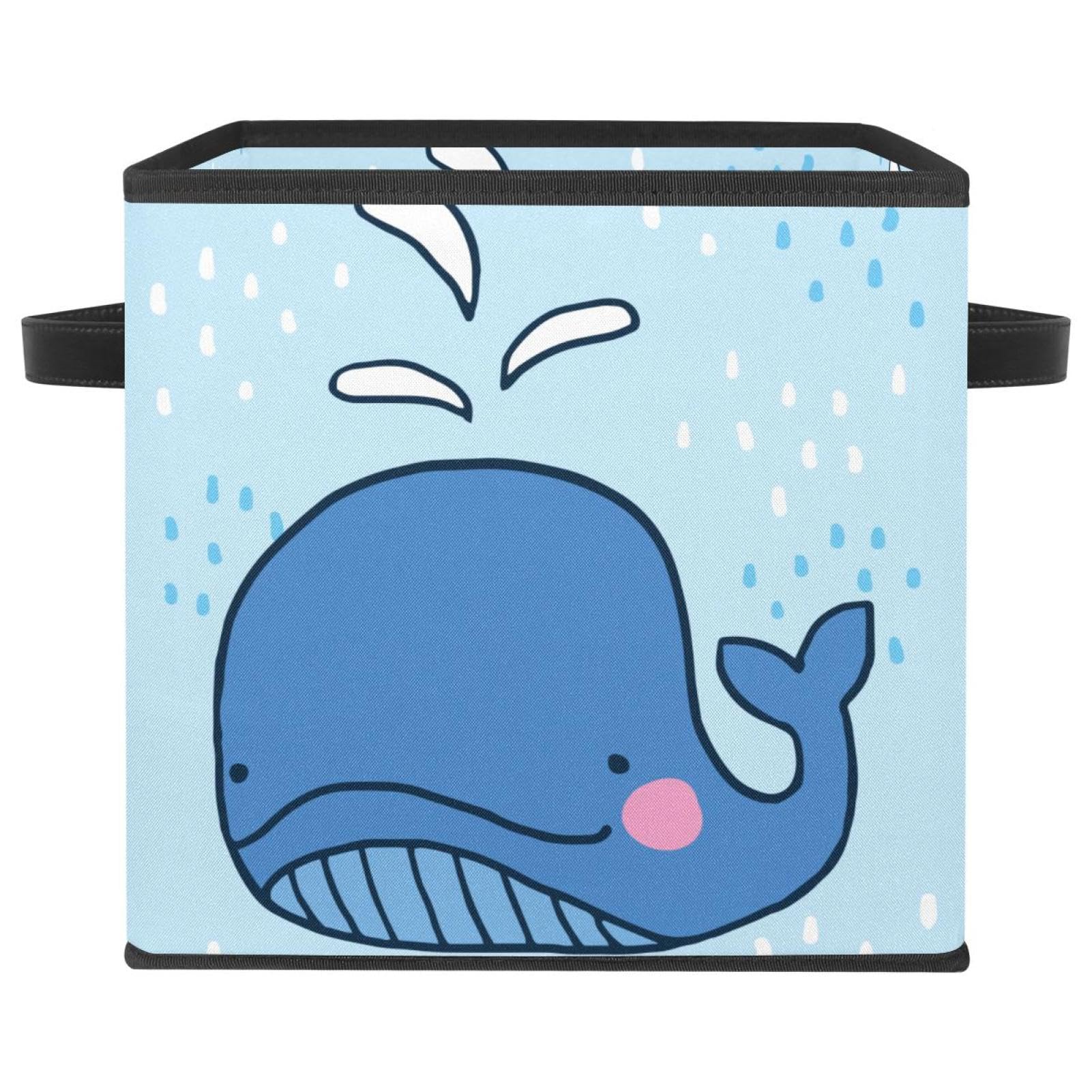 Cube de rangement en tissu avec poignées motif baleine bleue
