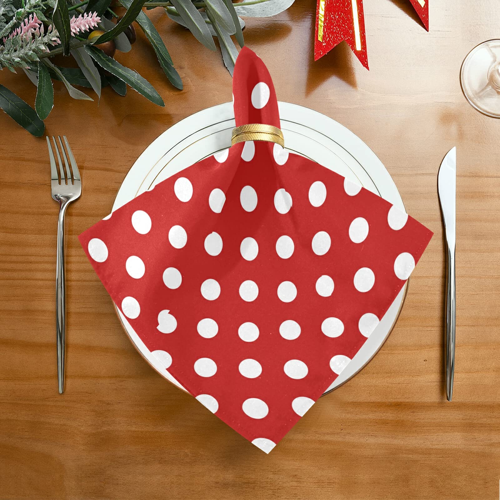 Cloth Napkins 4 Pack Polka Dot On Red Table Napkins Cloth Set 20x20in Restaurant Quality Dinner Napkins Cloth for Everyday Use Wedding Parties Decor, Washable