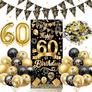 60. Geburtstag Deko für Männer, Deko 60.Geburtstag Luftballons Schwarz Gold